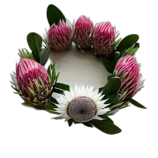 crown, jewelry, flower, photorealistic, 3d render, protea, white, background transparent PNG cut-out
