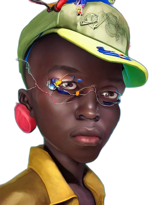 face, jewelry, hat, robot, photorealistic, concept art, 3d render, oil painting transparent PNG cut-out