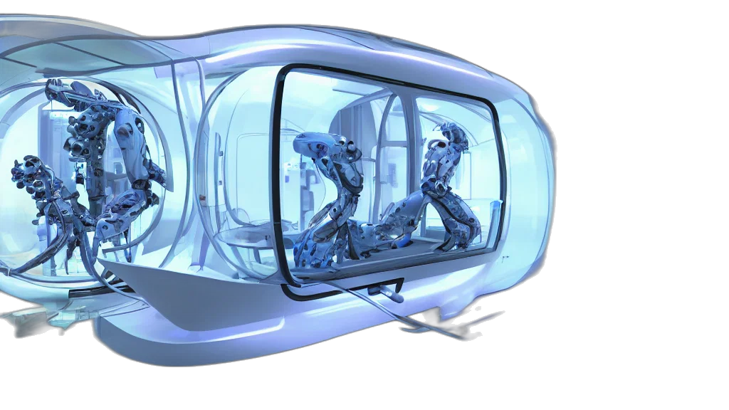 robot, car, concept art, cyberpunk, futuristic, enclosed, medical, pod transparent PNG cut-out