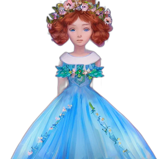 dress, crown, concept art, 3d render, cartoon, fantasy art, anna, flower transparent PNG cut-out