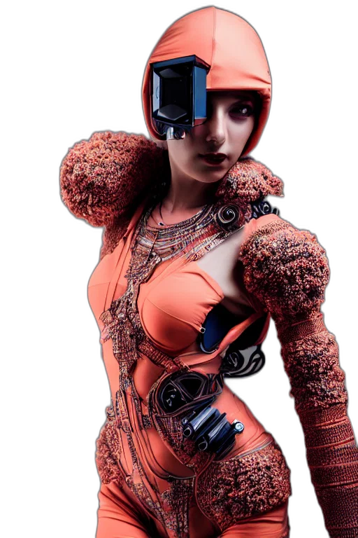robot, dress, cyberpunk, 3d render, concept art, photorealistic, red, beautifull transparent PNG cut-out