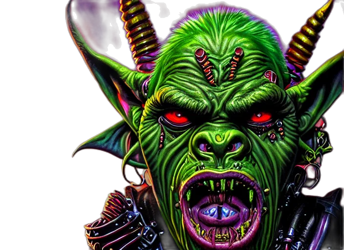 concept art, portrait, apocalyptic, demonic, orcish, goblin, biker, characters transparent PNG cut-out