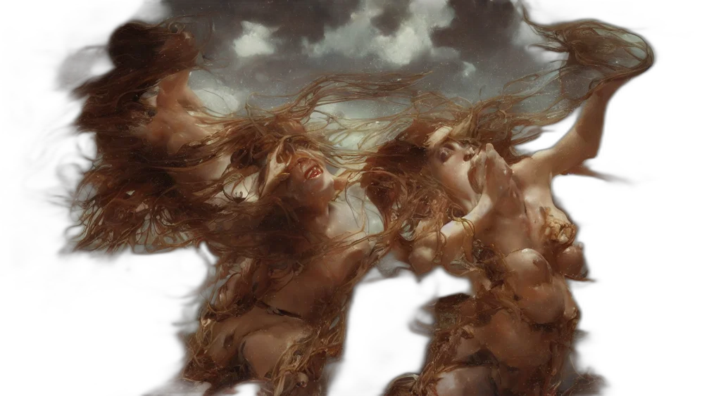hair, dress, fantasy art, concept art, photorealistic, oil painting, underwater, fog transparent PNG cut-out
