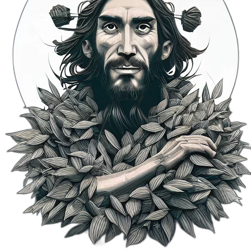 face, hair, crown, fantasy art, comic book art, concept art, watercolor, earth tones transparent PNG cut-out