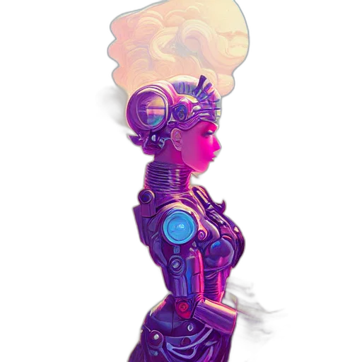 robot, dress, staff, weapon, concept art, cyberpunk, fantasy art, pixel art transparent PNG cut-out