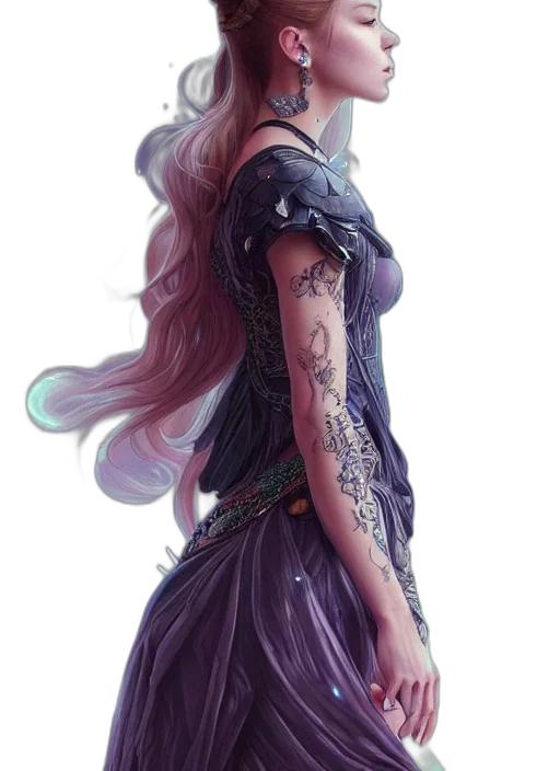 dress, dragon, jewelry, staff transparent PNG cut-out