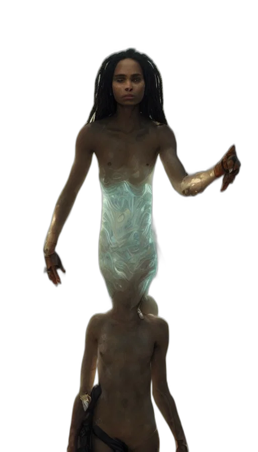 dress, creature, staff, robot transparent PNG cut-out