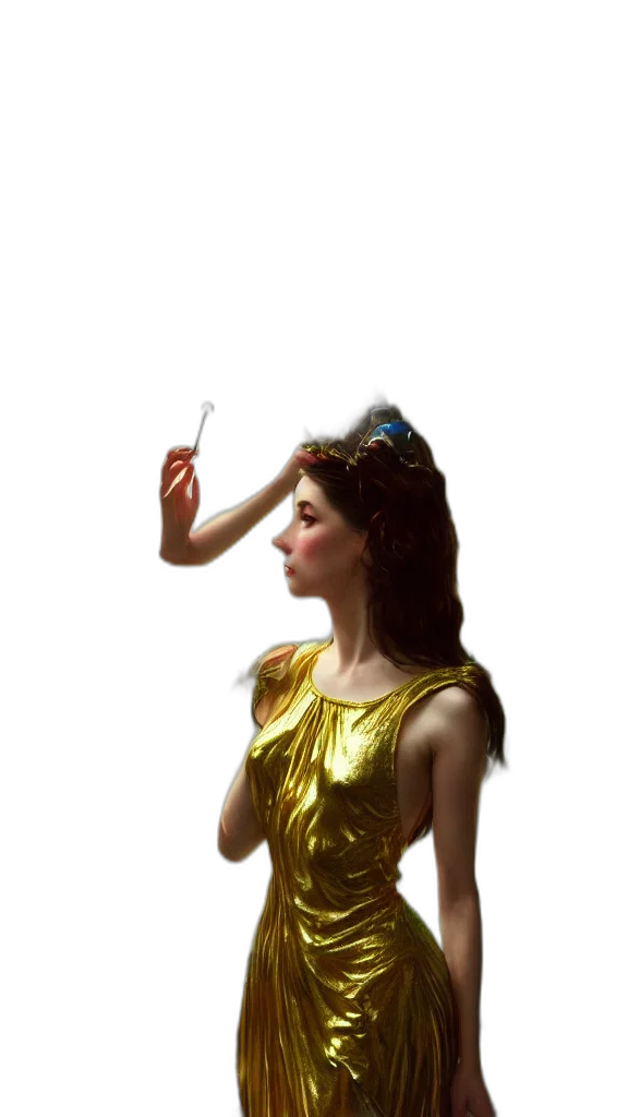 dress, jewelry, crown, staff transparent PNG cut-out
