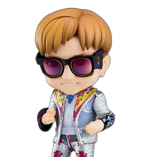 cartoon, 3d render, elton, john, nendoroid, figurine, detailed, product transparent PNG cut-out