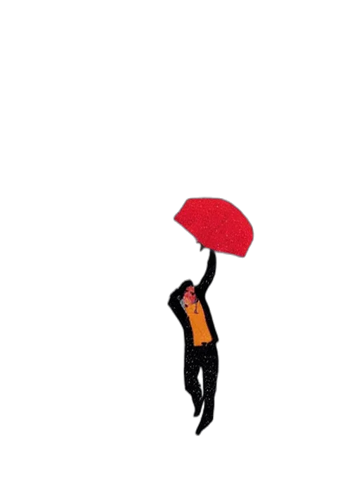 umbrella, hat, jacket, staff, pixel art, concept art, 3d render, cartoon transparent PNG cut-out