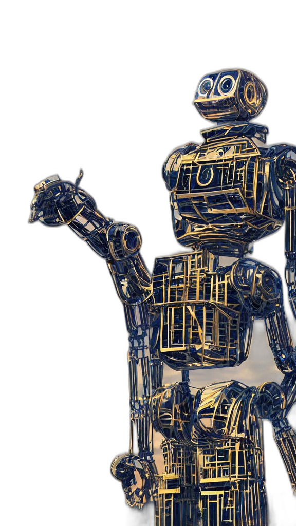 robot, 3d render, concept art, construction, character, architect, cinematic, golden transparent PNG cut-out
