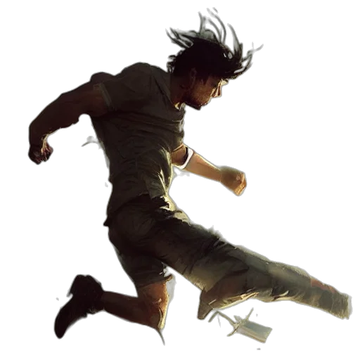 shoes, concept art, photorealistic, comic book art, 3d render, man, jumping, greg transparent PNG cut-out