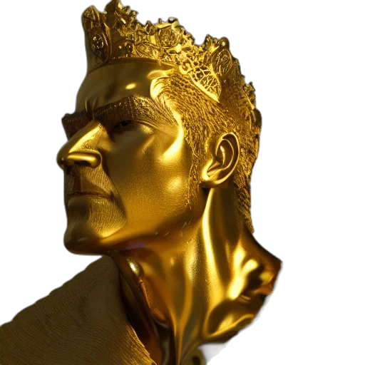 crown, face, mask, 3d render, photorealistic, concept art, golden, king transparent PNG cut-out