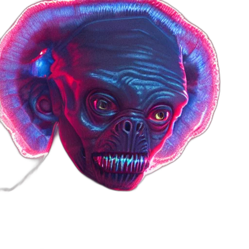 mask, creature, face, hair, concept art, 3d render, vaporwave, cyberpunk transparent PNG cut-out