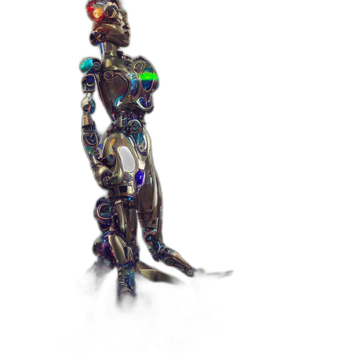 robot, jewelry, staff, dress, concept art, cyberpunk, 3d render, pixel art transparent PNG cut-out