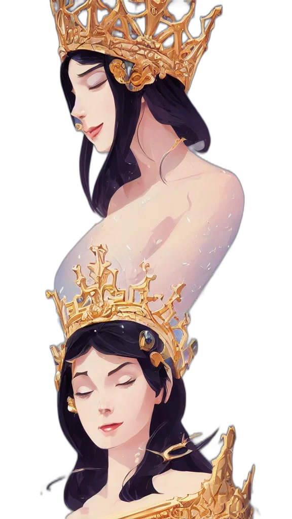 crown, dress, jewelry, fantasy art, concept art, watercolor, comic book art, golden transparent PNG cut-out