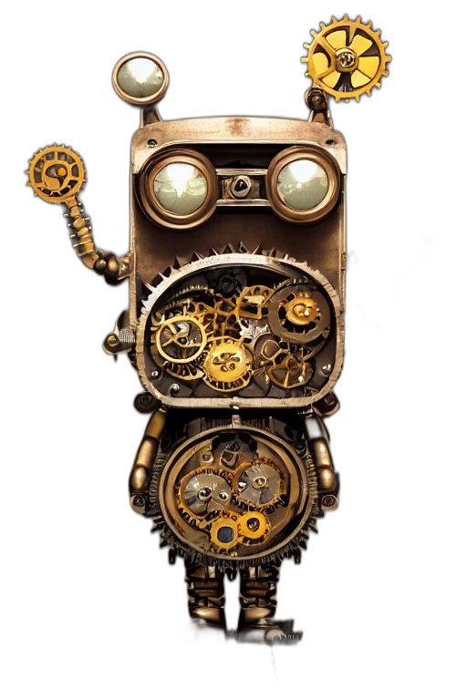 robot, staff, jewelry, concept art, 3d render, tiny, cute, steampunk transparent PNG cut-out