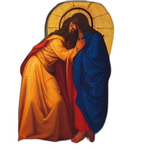 oil painting, blue, oil, panting, jesus, kissing, woman transparent PNG cut-out