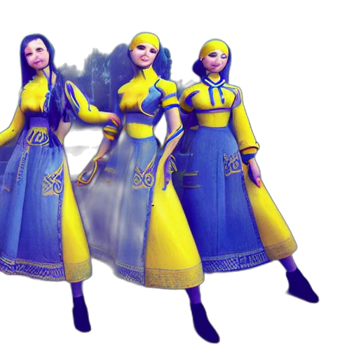 dress, 3d render, concept art, fantasy art, photorealistic, blue, group, ukrainian transparent PNG cut-out