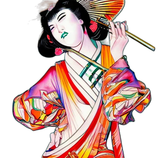 staff, photorealistic, fantasy art, concept art, anime, colorful, illustration, geisha transparent PNG cut-out