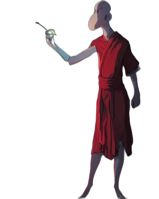 staff, dress, sword, creature, concept art, fantasy art, 3d render, cartoon transparent PNG cut-out
