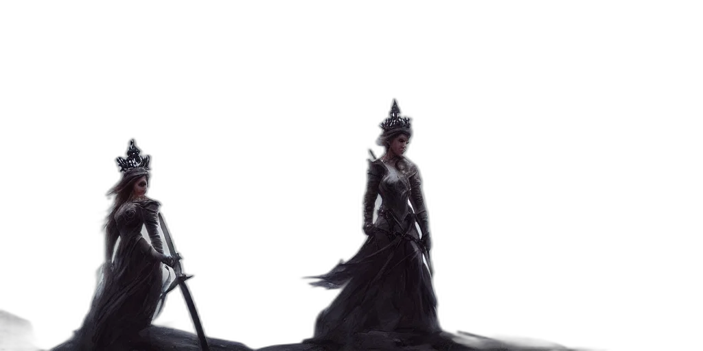 crown, sword, dress, weapon, concept art, fantasy art, comic book art, 3d render transparent PNG cut-out