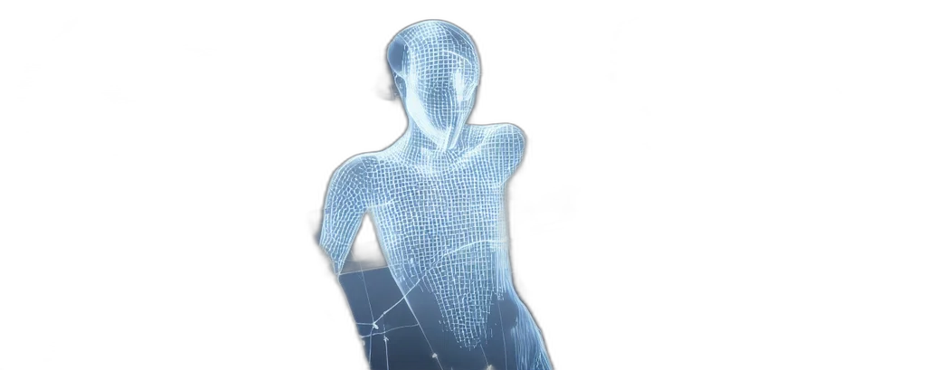 robot, dress, 3d render, human, performance, wireframe, heartbeat, glowing transparent PNG cut-out