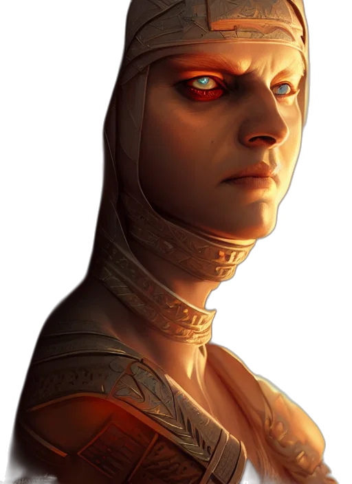 face, mask, staff, robot, concept art, fantasy art, comic book art, photorealistic transparent PNG cut-out