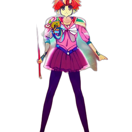 staff, sword, weapon, jacket, pixel art, anime, concept art, vaporwave transparent PNG cut-out