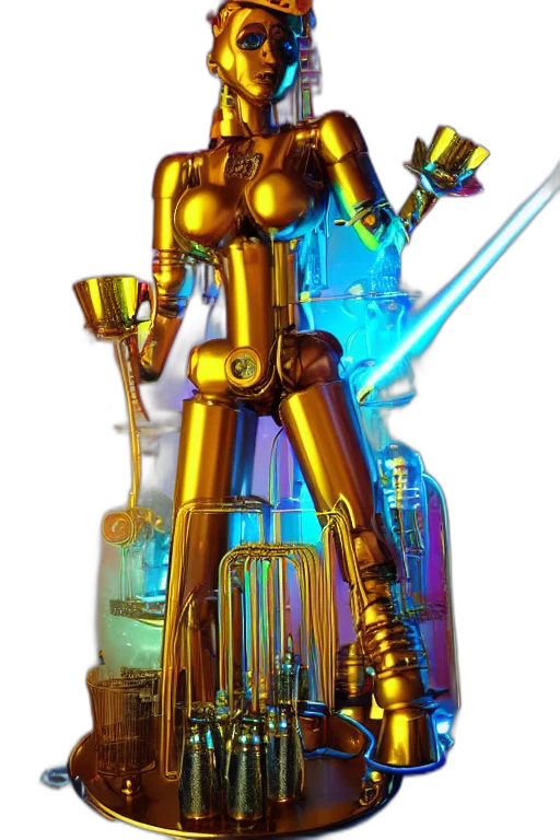 robot, staff, weapon, sword, concept art, pixel art, cyberpunk, 3d render transparent PNG cut-out