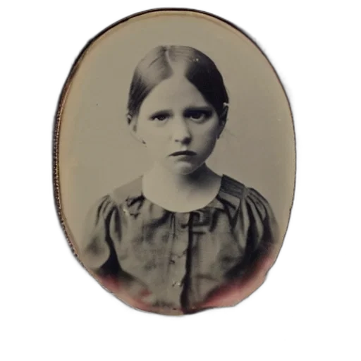 face, staff, hair, dress, photorealistic, tintype, photo, girl transparent PNG cut-out