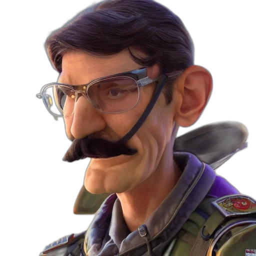 face, staff, jacket, concept art, 3d render, photorealistic, cartoon, waluigi transparent PNG cut-out