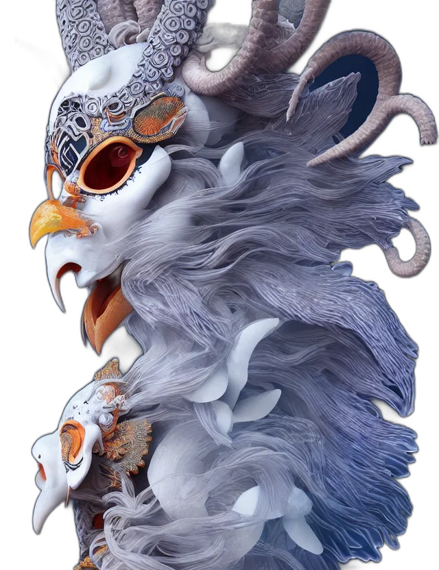 mask, dragon, creature, animal, fantasy art, concept art, 3d render, photorealistic transparent PNG cut-out
