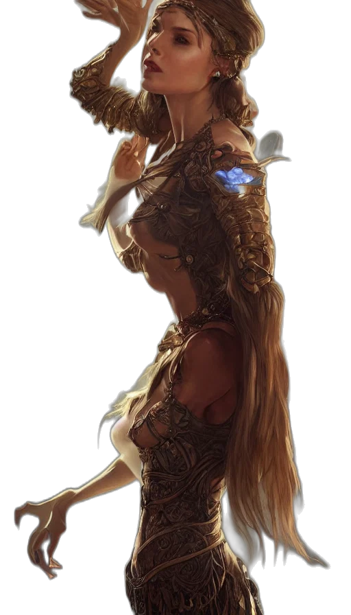 hair, crown, dress, staff transparent PNG cut-out