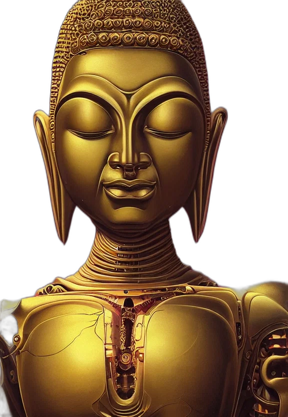 mask, robot, face, jewelry, 3d render, photorealistic, concept art, golden transparent PNG cut-out