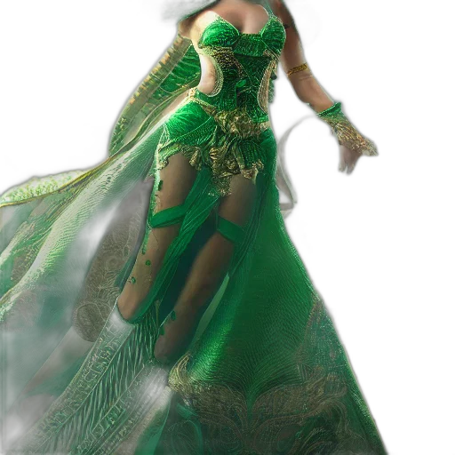 dress, fantasy art, concept art, comic book art, 3d render, green, wonderful, princess transparent PNG cut-out