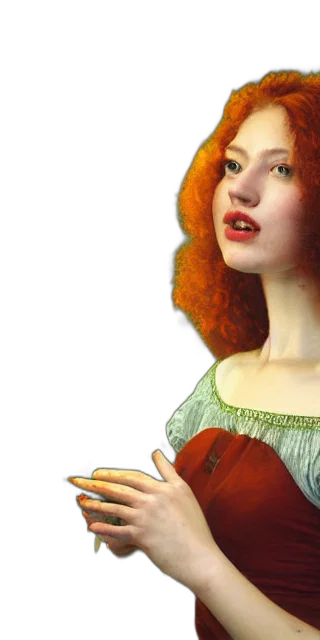 photorealistic, oil painting, fantasy art, 3d render, young, woman, smiling, amazed transparent PNG cut-out