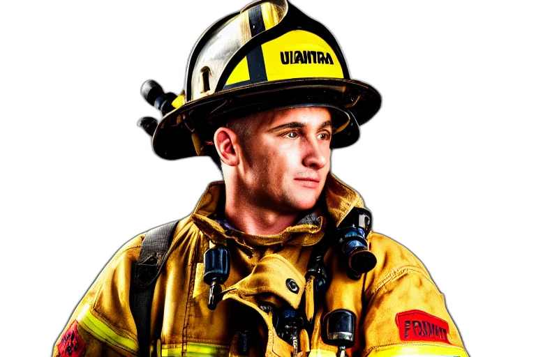 staff, hat, face, photorealistic, comic book art, concept art, pixel art, fireman transparent PNG cut-out