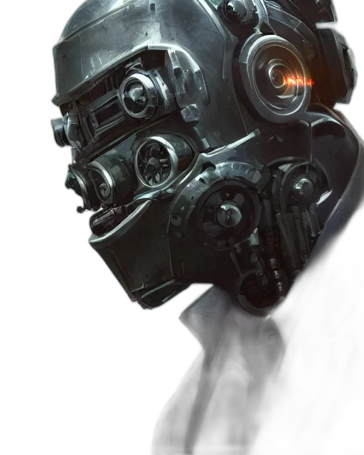 robot, mask, face, weapon, cyberpunk, concept art, photorealistic, comic book art transparent PNG cut-out