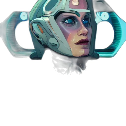 mask, robot, face, staff, concept art, cyberpunk, fantasy art, 3d render transparent PNG cut-out