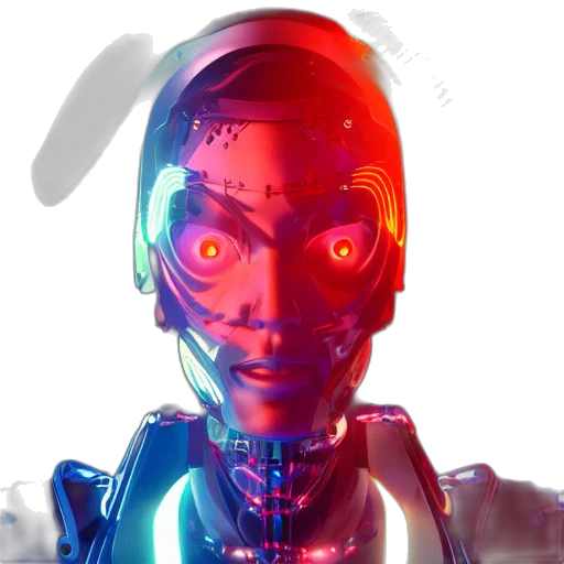 robot, face, mask, cyberpunk, 3d render, concept art, vaporwave, neon lights transparent PNG cut-out