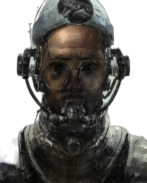 robot, face, mask, staff, concept art, cyberpunk, photorealistic, 3d render transparent PNG cut-out