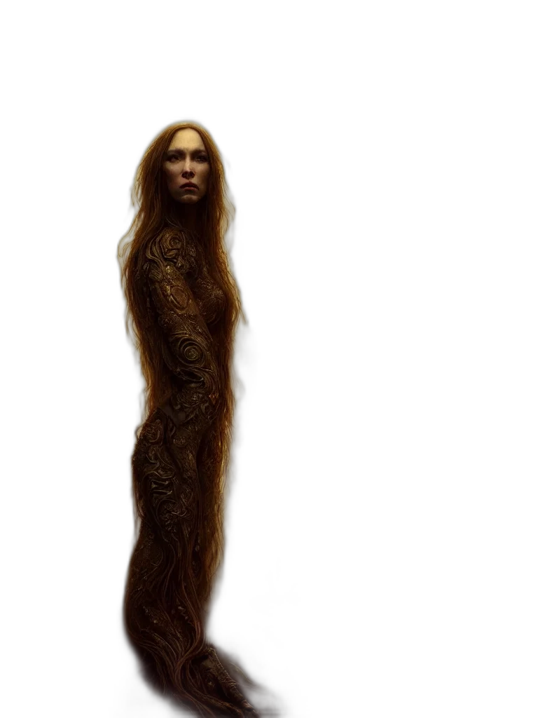 hair, creature, dress, animal, concept art, fantasy art, photorealistic, 3d render transparent PNG cut-out