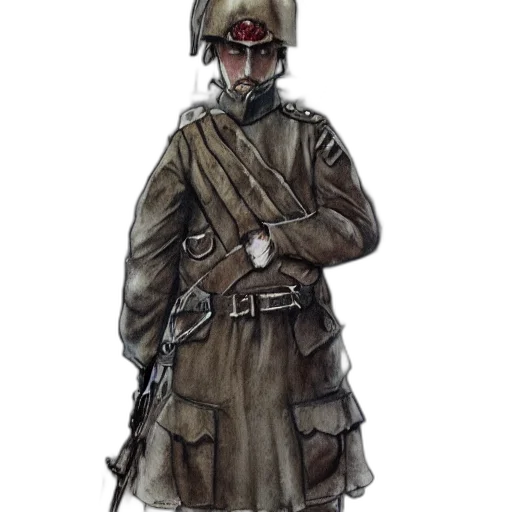 staff, jacket, weapon, hat, concept art, watercolor, fantasy art, photorealistic transparent PNG cut-out