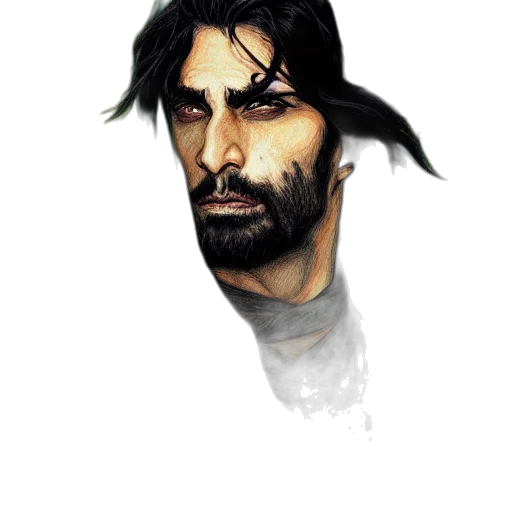 face, hair, staff, concept art, comic book art, fantasy art, photorealistic, emerald transparent PNG cut-out