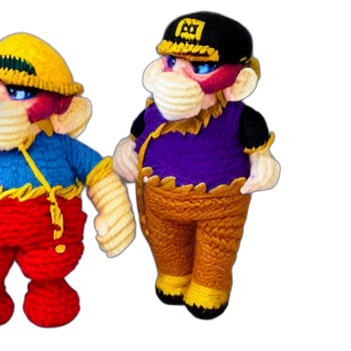 3d render, doll, wario, made, out, yarn transparent PNG cut-out
