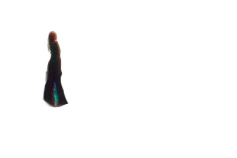 dress, hair, staff, creature, pixel art, 3d render, concept art, vaporwave transparent PNG cut-out