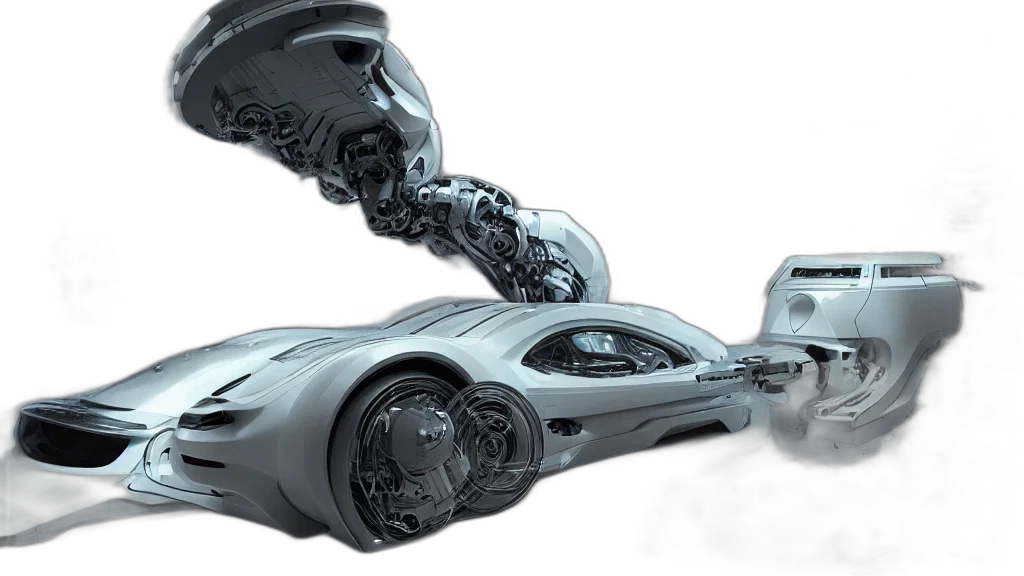 robot, car, concept art, 3d render, cyberpunk, futuristic, robotic, neoclassical transparent PNG cut-out