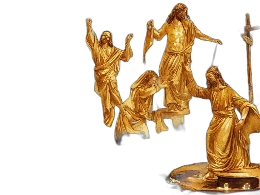 3d render, concept art, golden, watercolor, painting, statue, jesus, middle transparent PNG cut-out