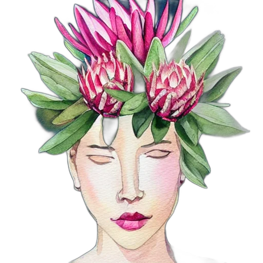 crown, flower, mask, hat, watercolor, photorealistic, vaporwave, concept art transparent PNG cut-out